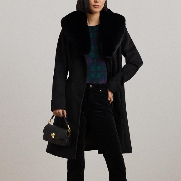 Lauren Ralph Lauren Jackets & Blazers - Lauren Ralph Lauren Black Wool and Fur Coat Plus Coat Long Length Coat Wool Coat